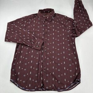 Tommy Bahama Shirt Mens Large Red Geometric Cotton Silk Long Sleeve Casual Prep